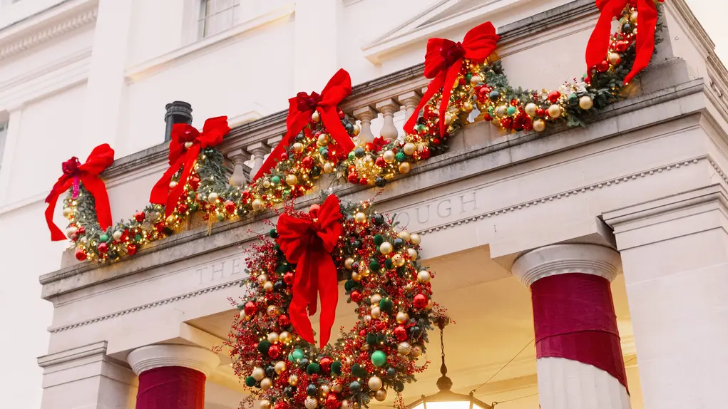 The exterior of The Lanesborough with Christmas decorations