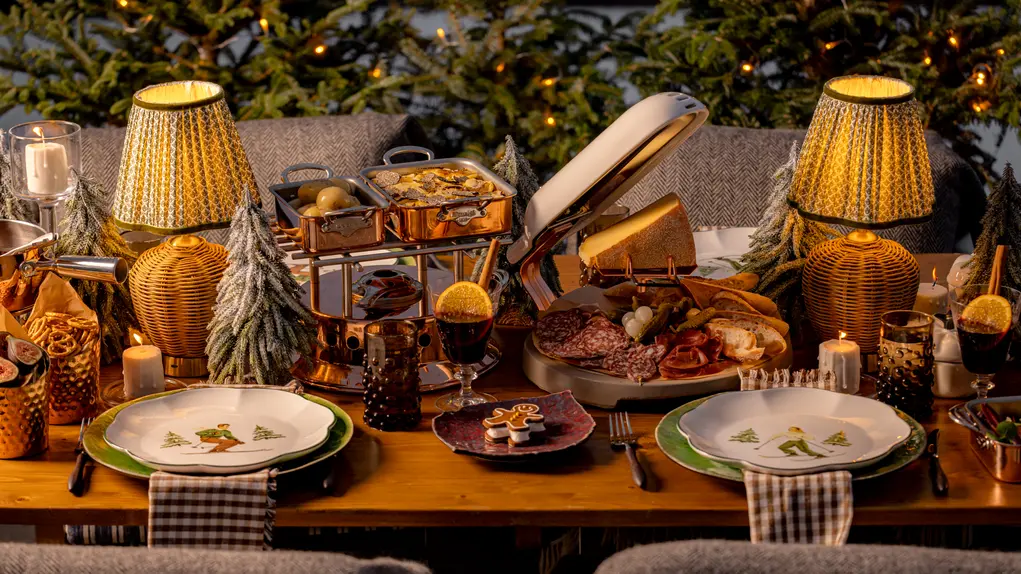 table of food and lamps
