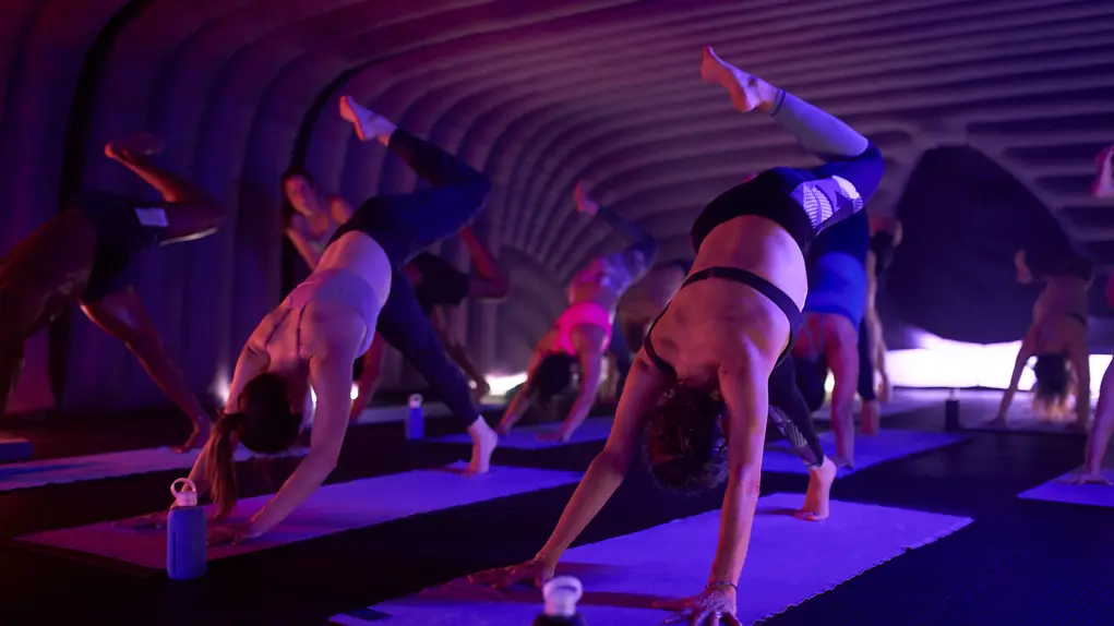 interior of people doing yoga