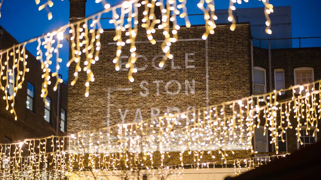 Christmas lights in Eccleston Yards 