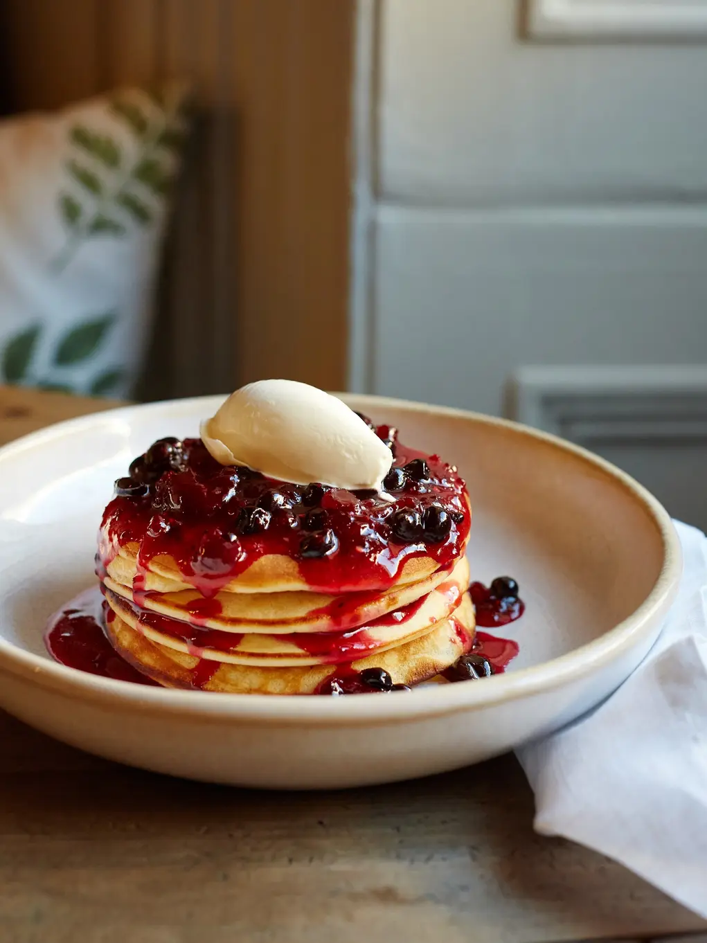 Close up of stack of pancakes for brunch