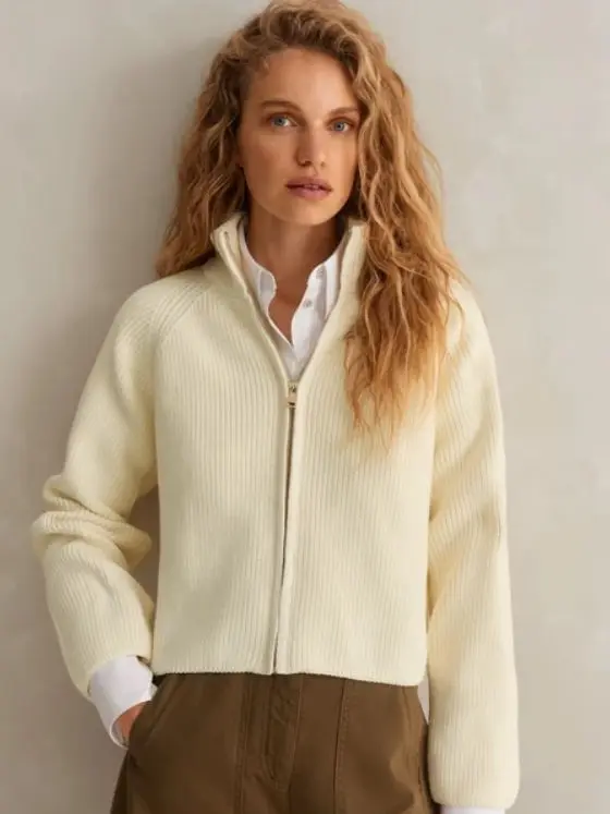 Zip front white cardigan