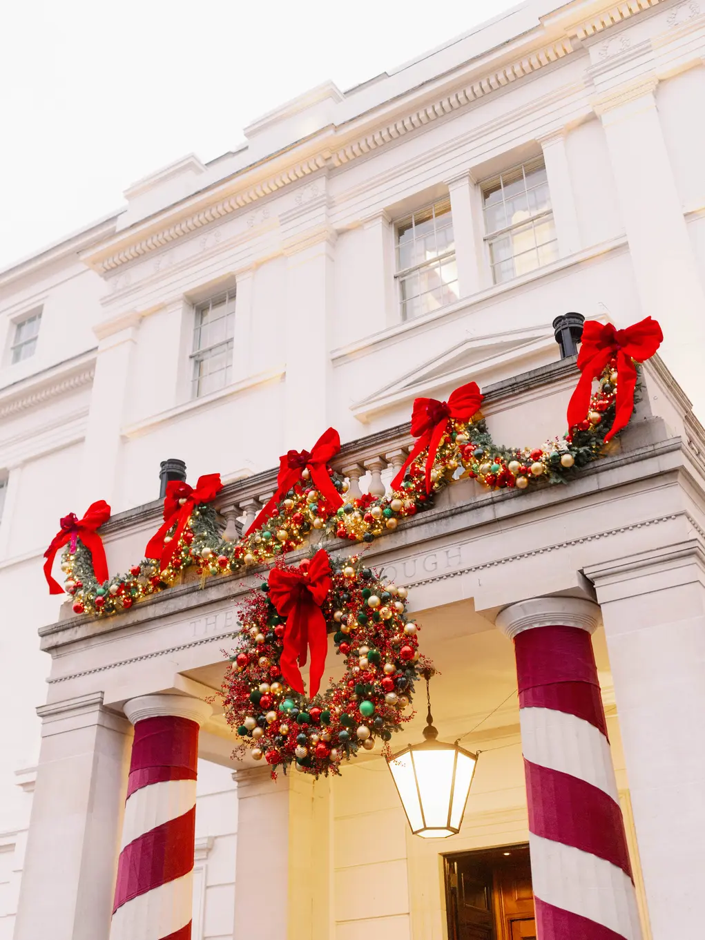 The exterior of The Lanesborough with Christmas decorations