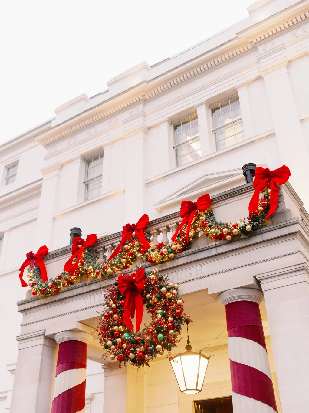 The outside of the Lanesborough with Christmas decorations