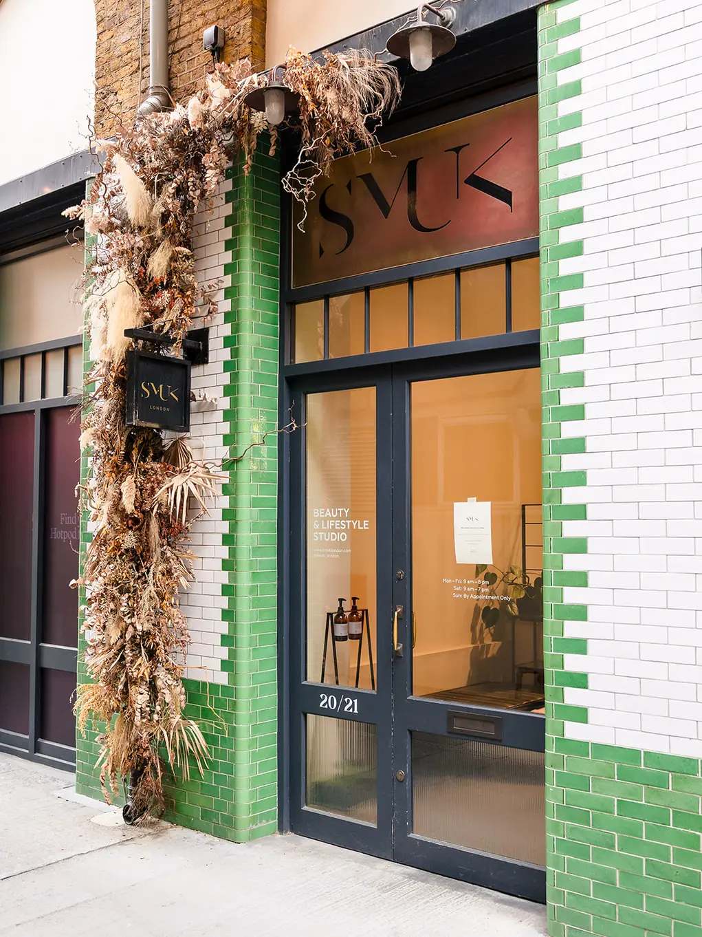 The outside of SMUK with its floral Belgravia in Bloom display