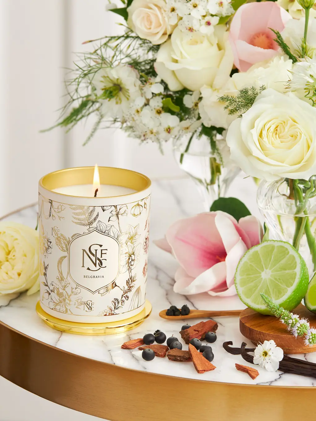 candle and flowers