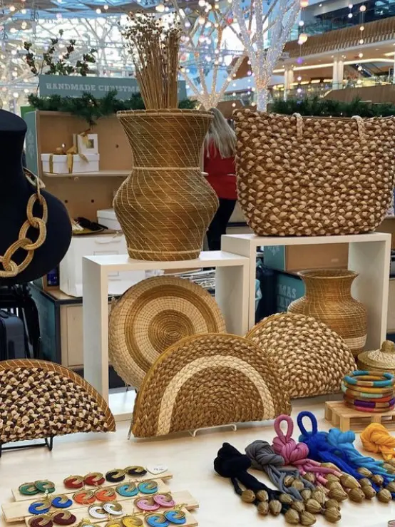 A table laid with numerous bags and jewellery