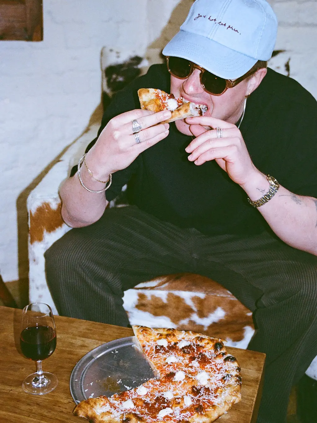 Man eating pizza