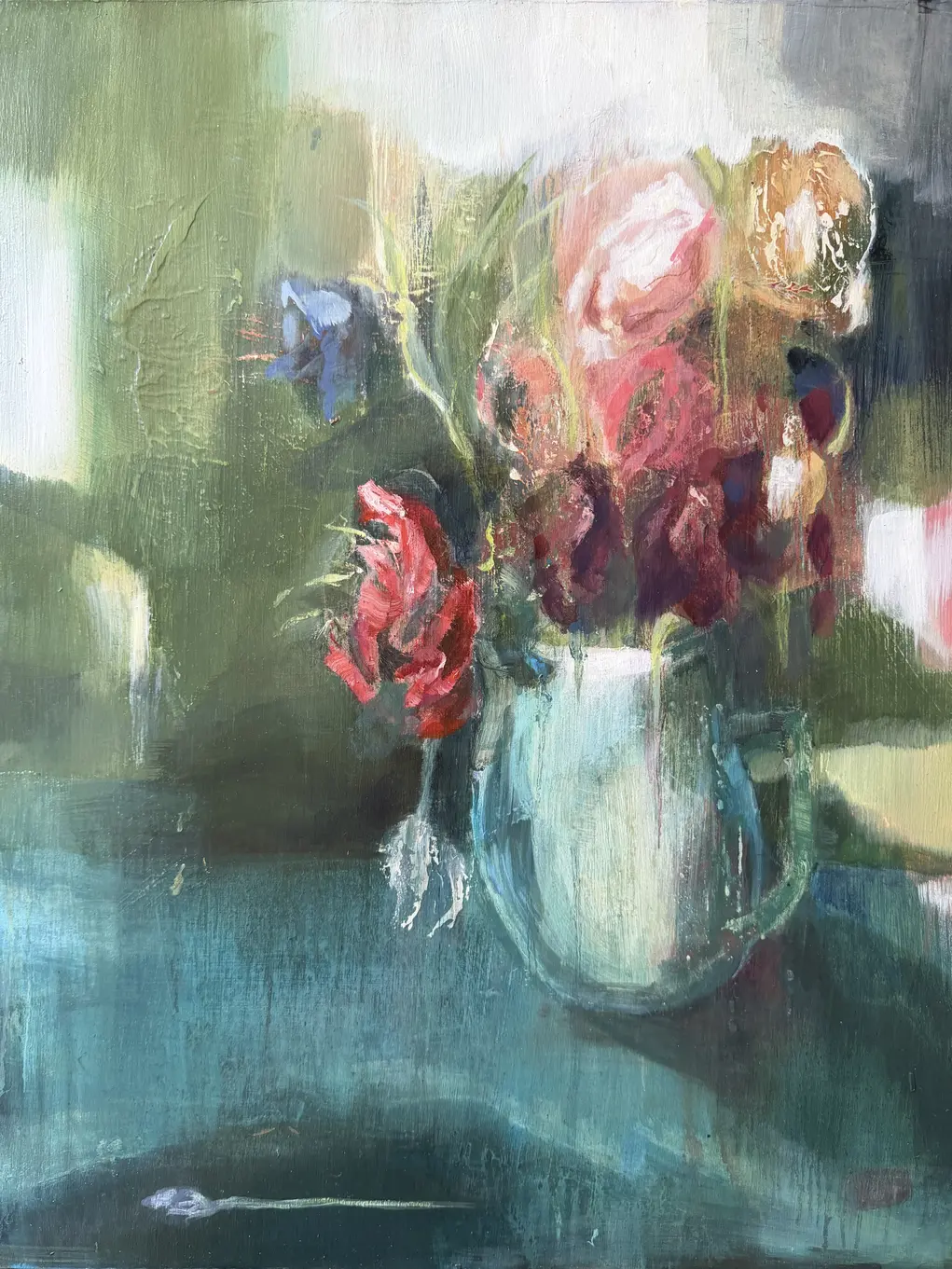 Watercolour painting of flowers in a vase