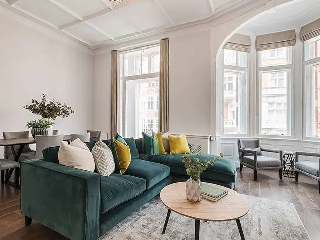 Living room with sofa and dining table