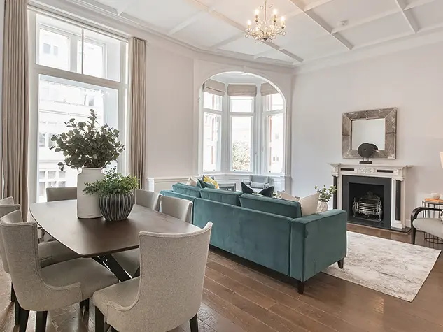 Living room with sofa and dining table