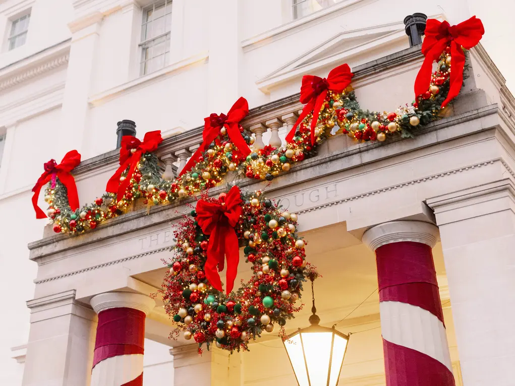 The exterior of The Lanesborough with Christmas decorations