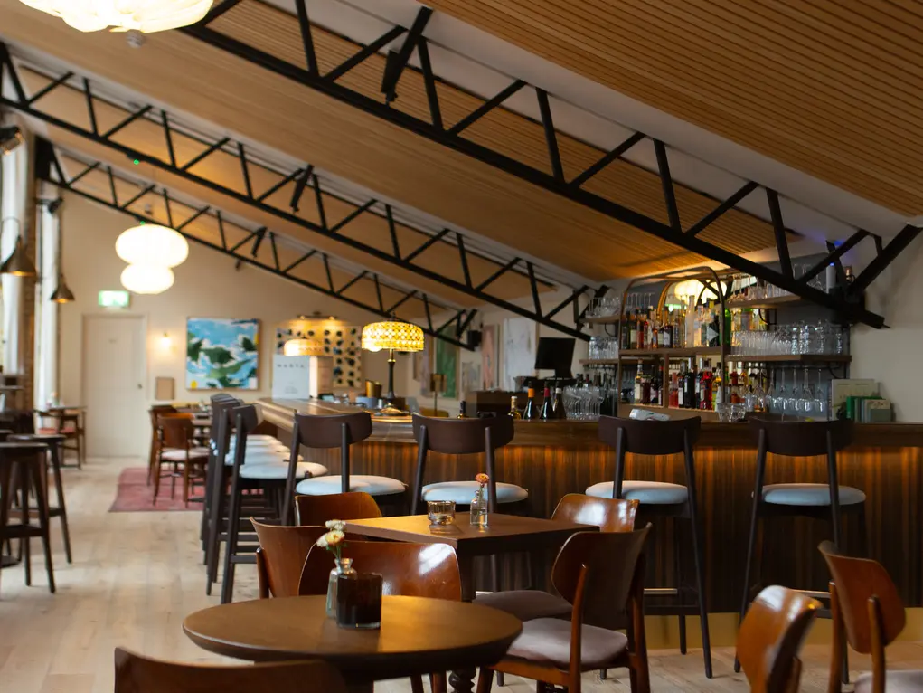 The upstairs dining room and bar at Wildflowers