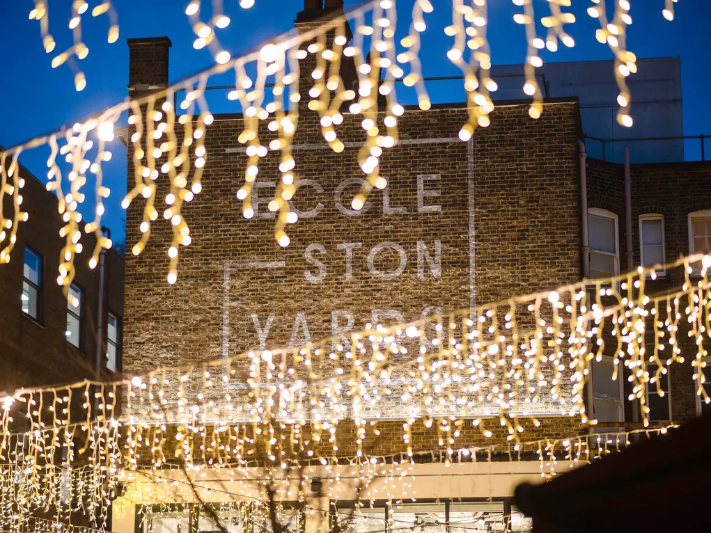 Christmas lights in Eccleston Yards 